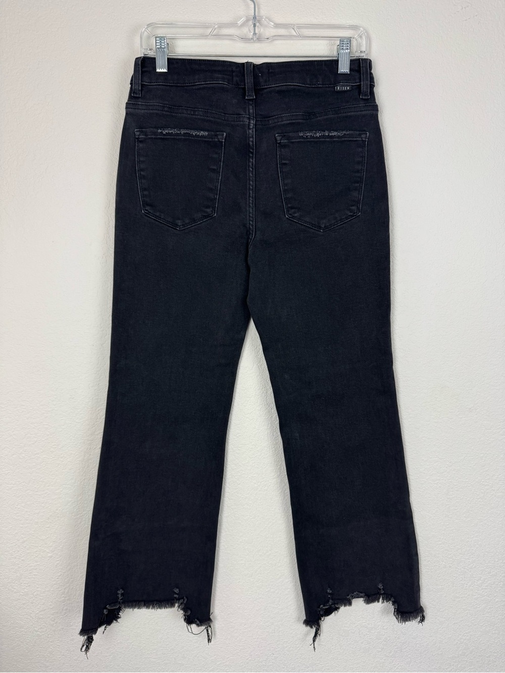 Risen High Rise Straight Leg Raw Hem Black Denim Jeans - Picture 2 of 6